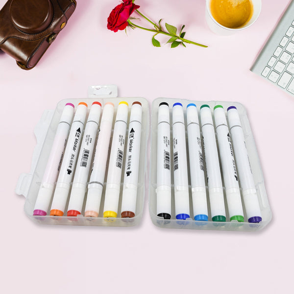 12-color double-ended art markers, alcohol-based, plastic box