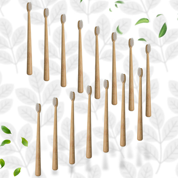 Bamboo Wooden Toothbrush Soft Toothbrush Wooden Child Bamboo Toothbrush Biodegradable Manual Toothbrush for Adult, Kids (15 pcs set / With Round Box)