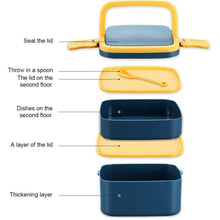 Stackable blue lunch box with carrying handle