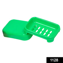 Plastic soap holder with a cover, protects soap from water and dust.