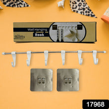 Stainless Steel Utensil Hanger Rail Nail Free Wall Mount with 2 Magic Stickers & 6 Plastic Hooks For Kitchen