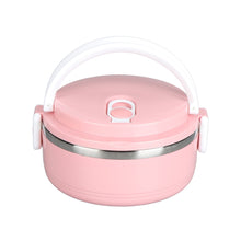 Stainless steel lunch box with one layer for keeping food hot.