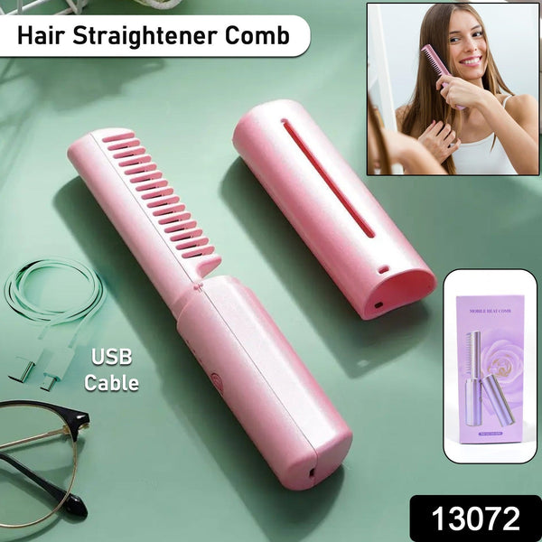 Rechargeable Mini Hair Straightener, Travel Portable USB Charging Cordless Hair Straightener Bursh, Three Temperature Adjustments Flat Iron Comb (1 Pc)